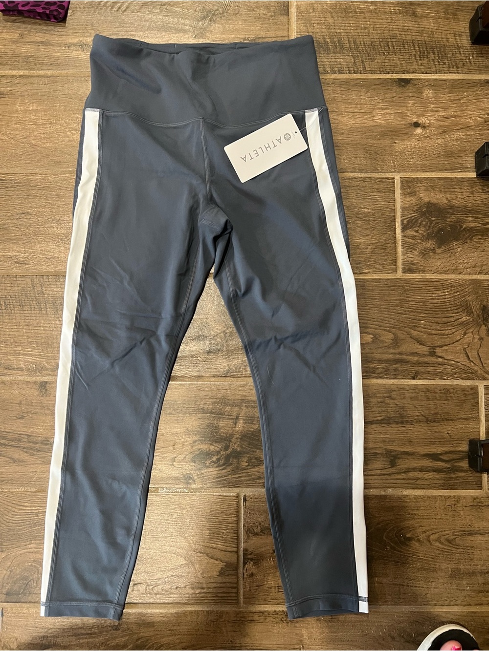 Athleta Womens size M Gray High-Waist Leggings with White Side Stripe